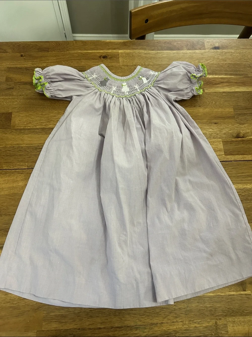 Girls Smocked Puff Sleeve Dress with Embroidered Cats